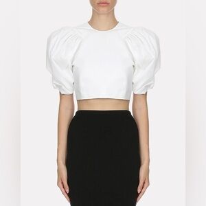 New Philosophy di Lorenzo Serafini Poplin Cropped Puff Sleeve Top in White